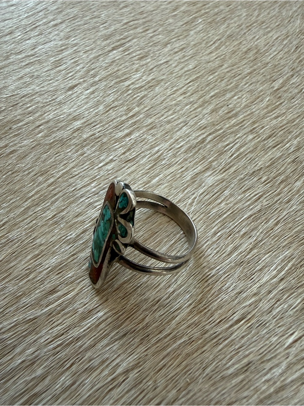 Sterling Silver Turquoise & Coral Inlay Ring - Women's Jewelry - Picture 8 of 8